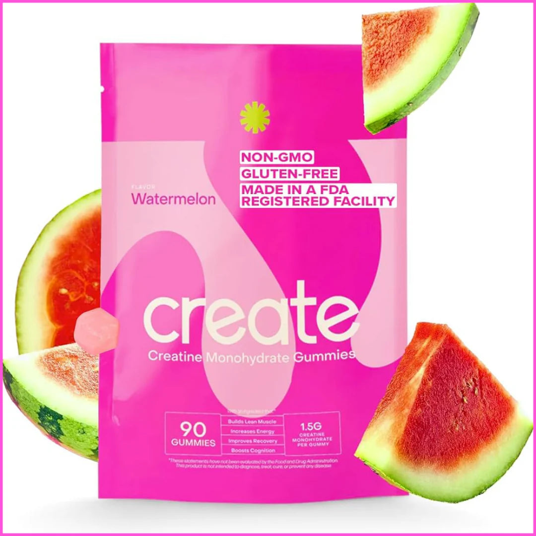 Hand holding a single Create Creatine Monohydrate Gummy orange flavor