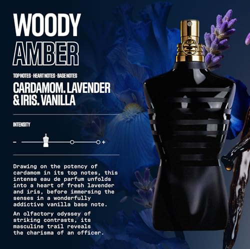 Jean Paul Gaultier Le Male Le Parfum woody amber fragrance notes infographic