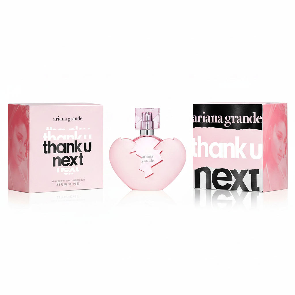 Ariana Grande Thank U Next EDP bottle and box 45 degree angle