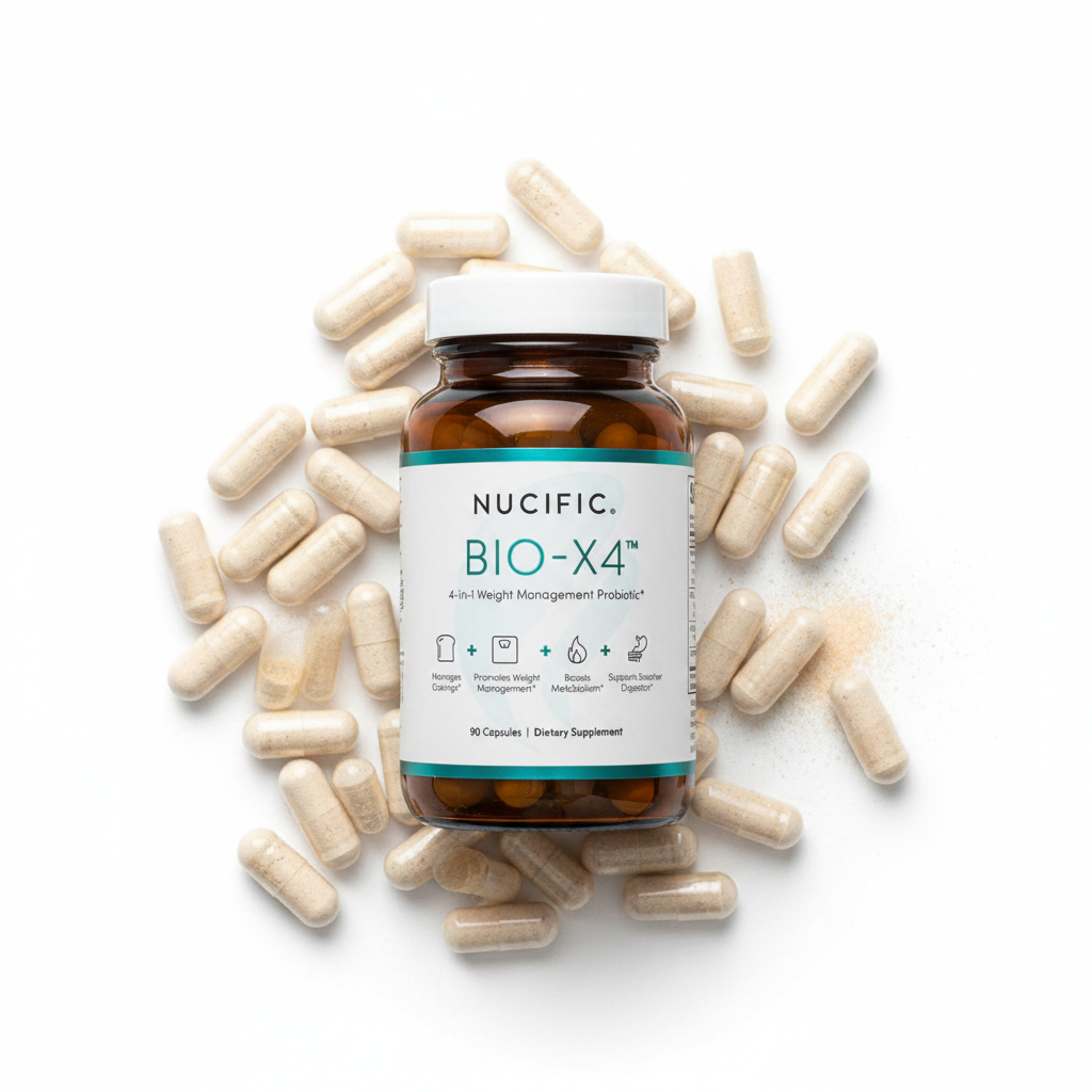 Nucific BIO-X4 flat lay top down with capsules