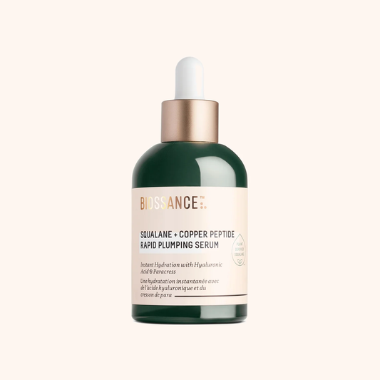 Biossance Squalane + Copper Peptide Rapid Plumping Serum 50ml – dark green dropper bottle with gold cap