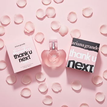 Ariana Grande Thank U Next EDP rose petals flat lay