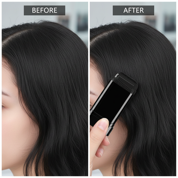 Before and after gray root coverage with ZaiDoc hair dyeing stick